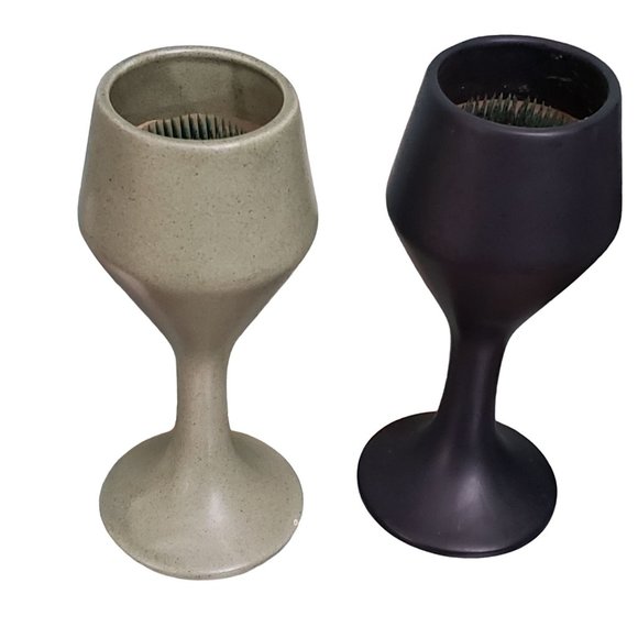 Pair ROYAL HAEGER Seafoam Green and Black 9.5 in Goblets Vases Vintage MCM Moder - Picture 1 of 11